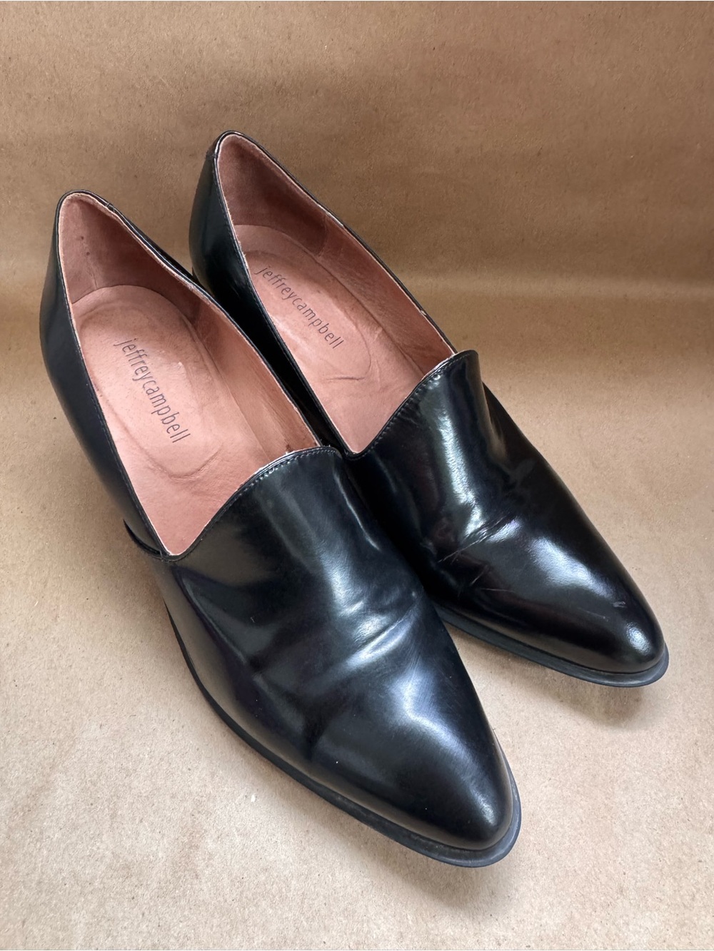 Jeffrey Campbell Serling Black Pointed Toe Smooth Leather 2.5” Heeled Shoes. 8.5